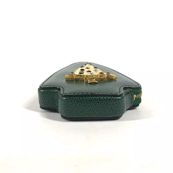 CELINE Rhinestone tree Coin Purse Coin Compartment Wallet Pouch Leather Green - Picture 4 of 8